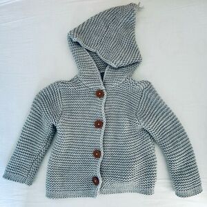 Knit Hooded Organic Cotton Baby Cardigan Sweater with Wooden Buttons Elf Style